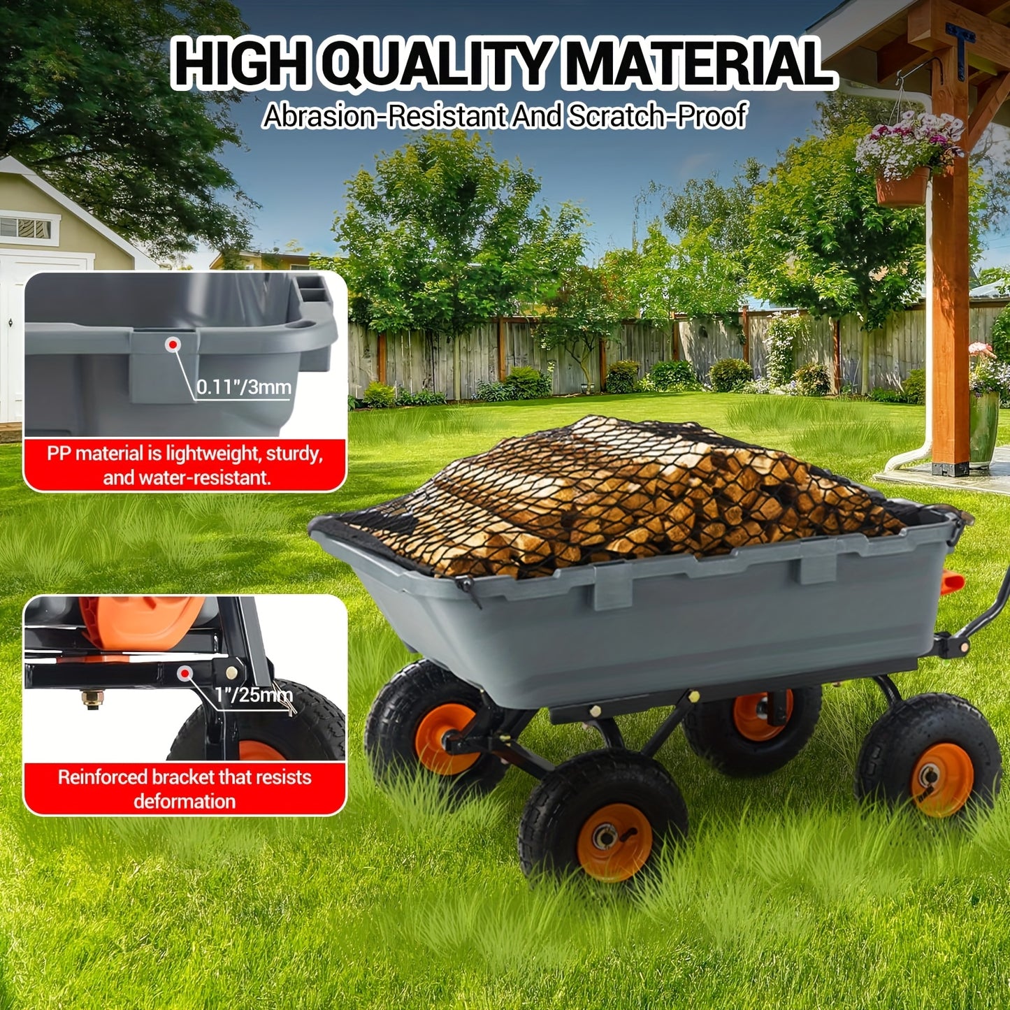 Kruiwagen – Tuinkar – Tuindumpkar – Trolley – Kiepfunctie – 4 Wielen – 180° Verstelbaar Handvat – Poedercoating