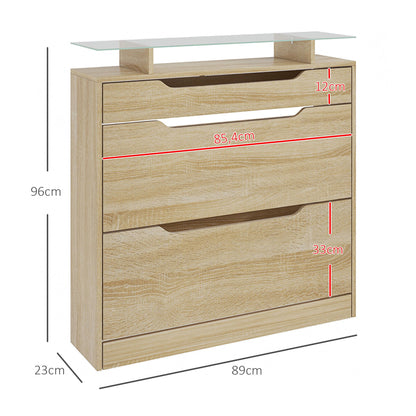 Schoenenkast – Schoenopberger – Schoenrek – Schoenenkastje – Schoenmeubel – 2 Vouwdeuren + 1 Lade – Verstelbare Glazen Plank – Eikenhout 89x23x96 cm