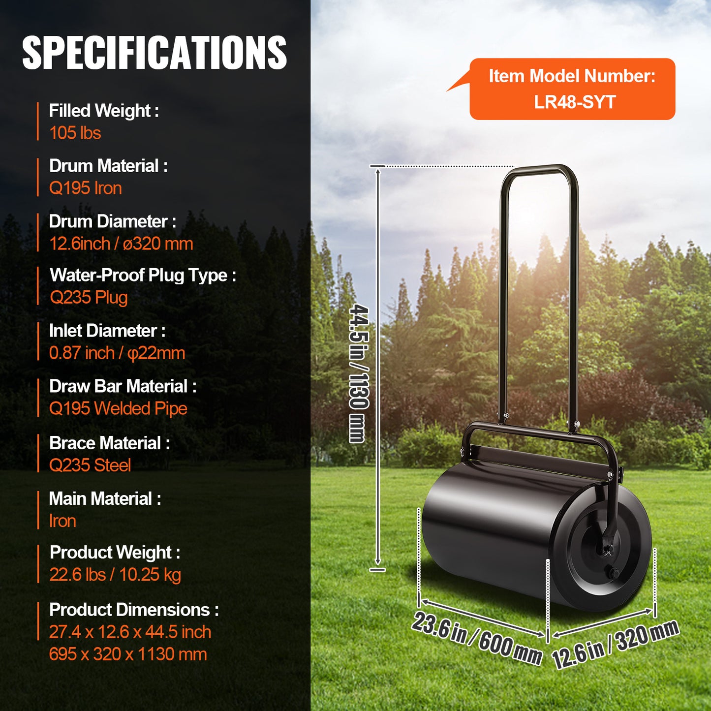 Grasmaaierroller – Gazonwals – Grasroller – Tuinwals – Bodemroller – 46 Liter Inhoud – Stalen Duurzaam Frame