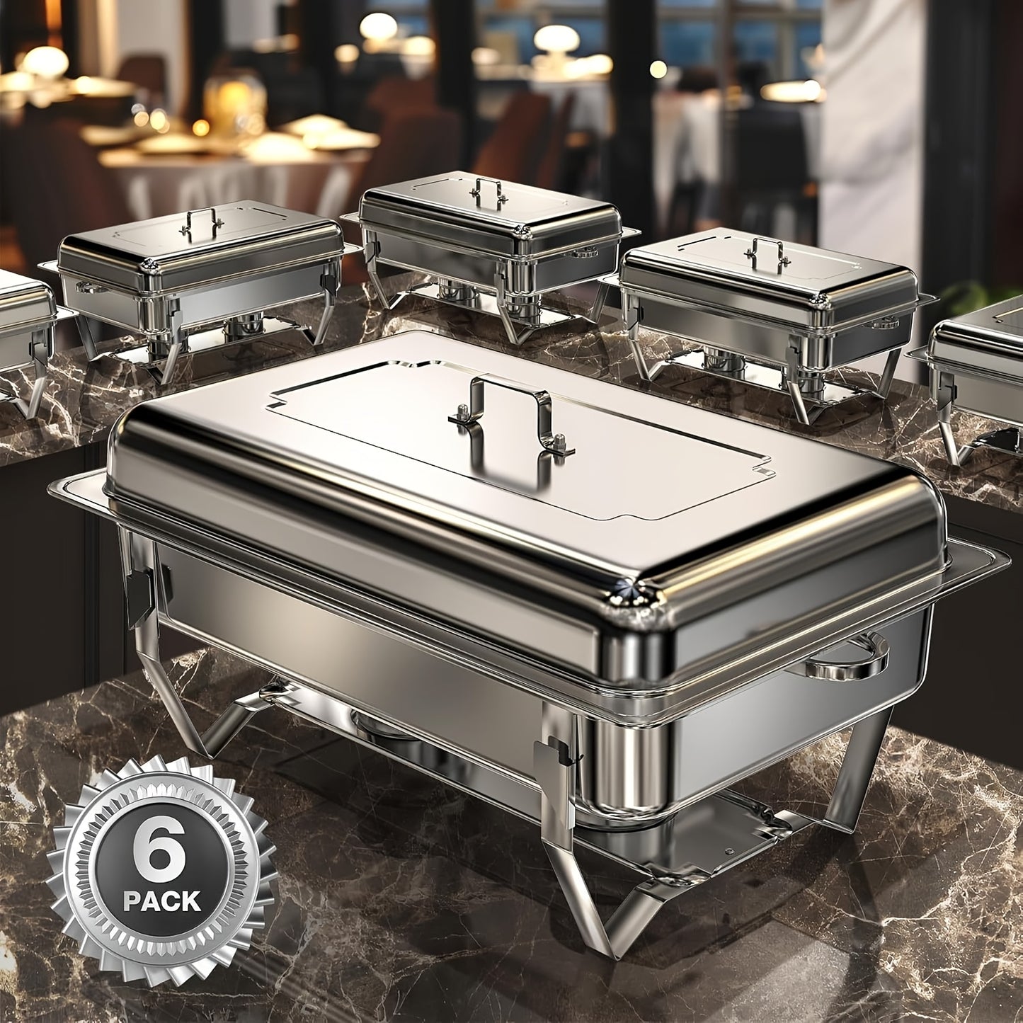 Warmhoudbakken – Chafing Dish – Buffet Warmhouder – Catering Warmhouders – Roestvrijstalen Schalen – Set Van 6 – 9 Liter Inhoud – 201 RVS Zonder Elektriciteit