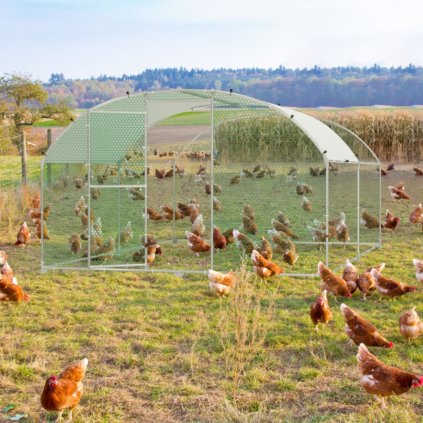 Galvanized Steel Chicken House with Arched Shade Roof & Door - Hexagonal Wire Mesh Free Range Coop for Chickens & Small Animals, Durable PE Canopy Outdoor Poultry Pen (Multiple Sizes: 3x2m, 3x4m, 3x6m, 3x8m), Chicken Coop Acc