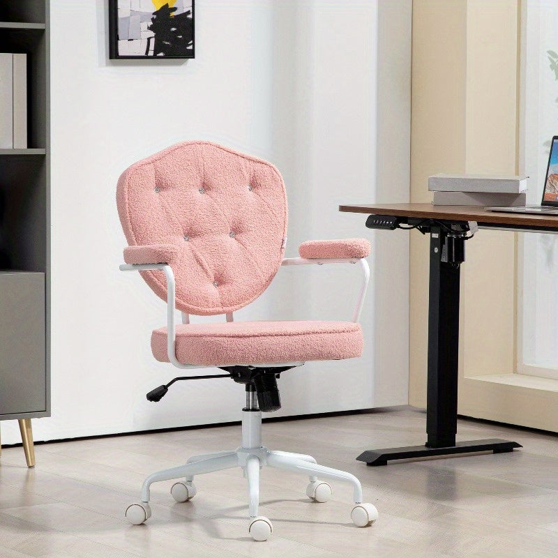 Bureaustoel – Kantoorstoel – Draaistoel – Gamestoel – Bureaukruk – Ergonomisch Ontwerp – Verstelbare Hoogte – Teddy Fleece Bekleding – Handmatige Kantelfunctie – Roze