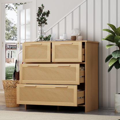 Ladekast – Ladenkast – Kommode – Dressoir – Opbergkast – 4 Lades – Massief Hout Handgrepen – 80x80x38 cm