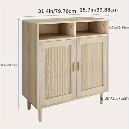 Modern Rattan Dressoir – Kast – Opbergkast – Sideboard – Buffetkast – Kunststof Hout – Makkelijk Te Monteren – Natuurlijk Eiken Afwerking