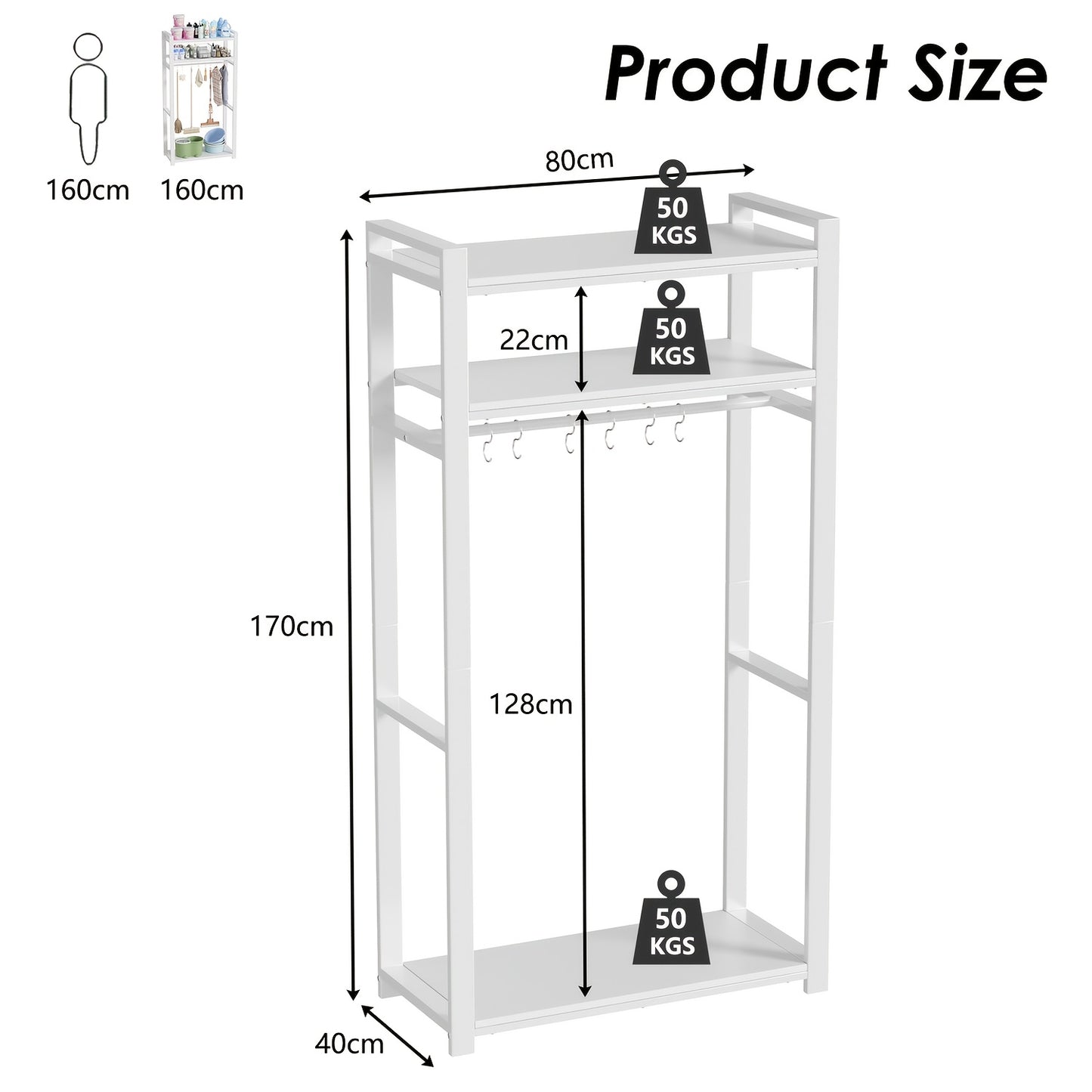 Opberger Schoonmaakmiddelen – Bezemrek – Stofzuigerkast – Schoonmaakrek – Opslagmeubel Wit – Multifunctioneel – Metaal En Hout – 170x80x40 cm – Ruimtebesparend – Duurzaam