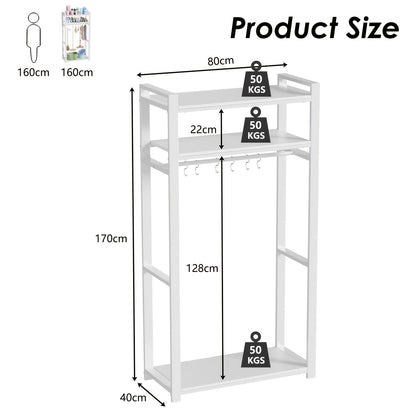 Opberger Schoonmaakmiddelen – Bezemrek – Stofzuigerkast – Schoonmaakrek – Opslagmeubel Wit – Multifunctioneel – Metaal En Hout – 170x80x40 cm – Ruimtebesparend – Duurzaam