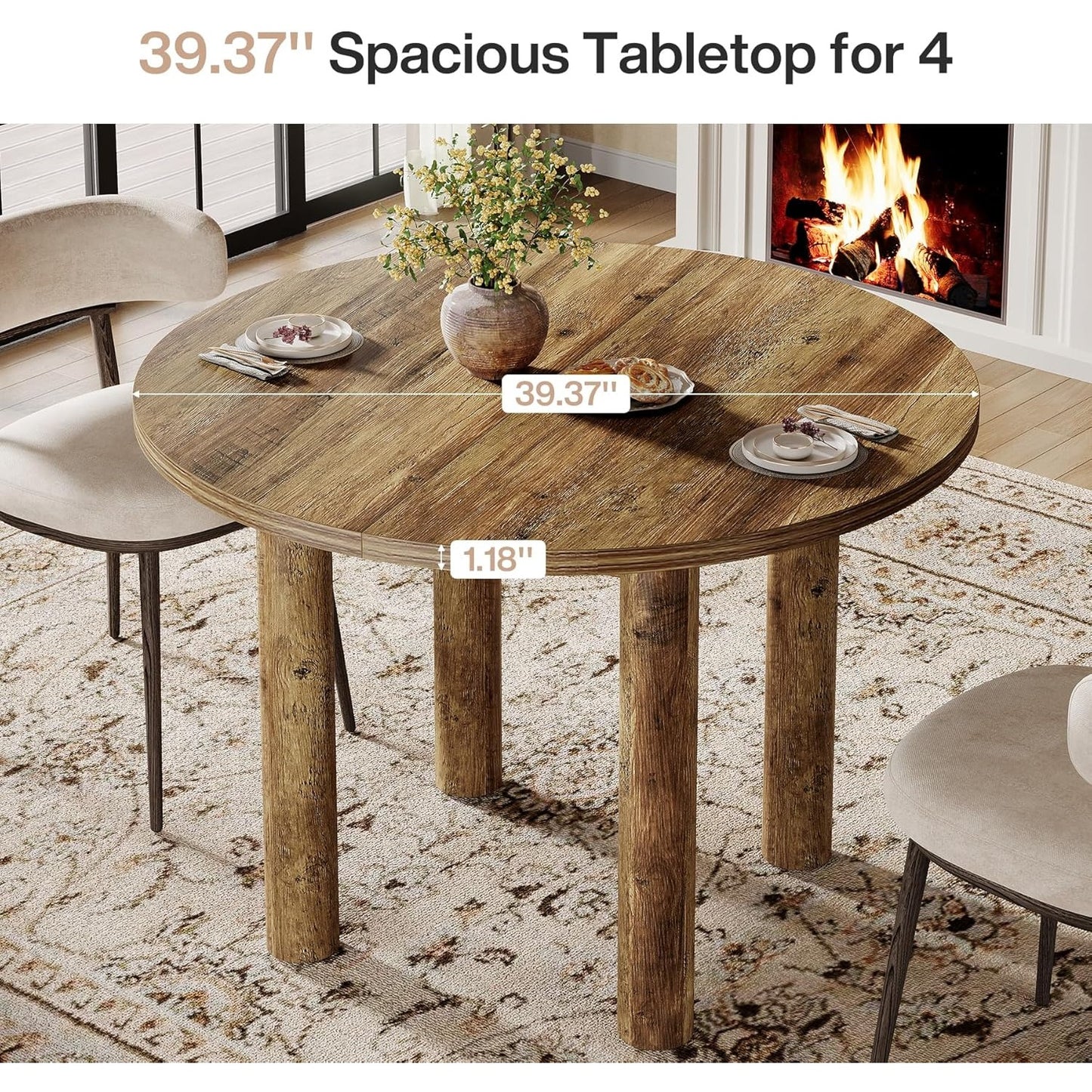 Eettafel – Ronde Tafel – Keukentafel – Eetkamertafel – Tafeltje – 99 cm Diameter – Stevige Rubberhout Poten – MDF Bruin Blad