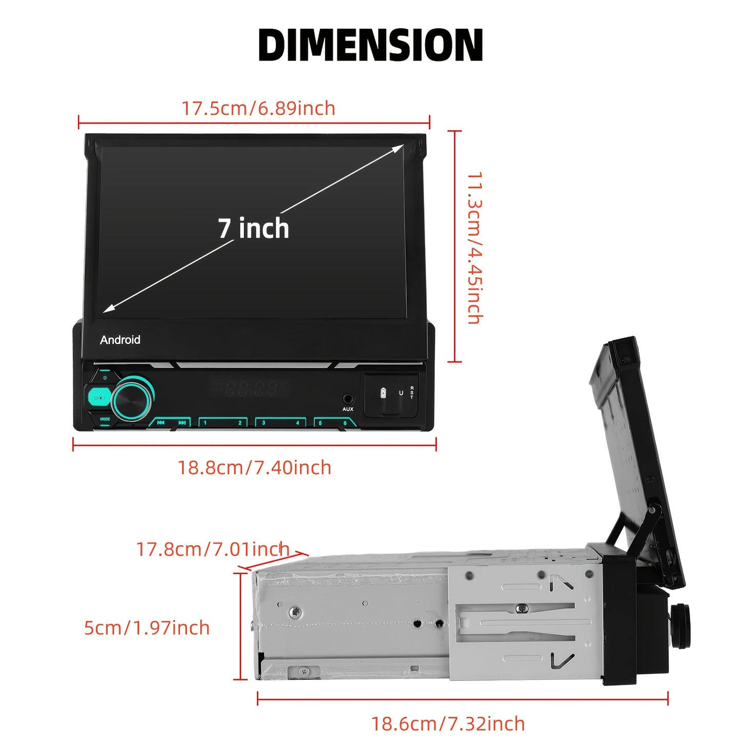 1 DIN Autoradio – Inbouwradio – Auto Multimedia – Auto Radio – Autoradio Met Scherm – Draadloos CarPlay & Android Auto – 7 Inch Flip-Out Touchscreen – AHD Achteruitrijcamera & 4GB/64GB Geheugen