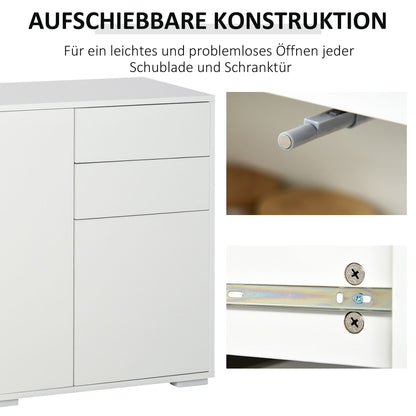Dressoir – Sideboard – Opbergkast – Ladekast – Commode – Wit – 117x36x74 cm – Push-to-Open – Verstelbare Planken