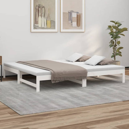 Slaapbank – Bedbank – Slaapmeubel – Logeerbed – Bedbank Wit – Massief Grenenhout – Ruimtebesparend – 205,5 x 198 x 30 cm
