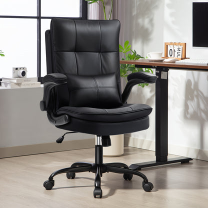 Bureaustoel – Ergonomische Stoel – Office Chair – Gamingstoel – Computerstoel – Dubbel Gevuld Rugkussen – Verstelbare Opklapbare Armleuningen – Draaifunctie & Kantelfunctie – Max 150 kg – Zwart