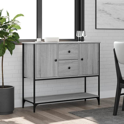 Modern Gray Hardwood Storage Cabinet with Lockable Doors & Black Legs - Freestanding Floor Cabinet with 2 Drawers & Open Shelf, Space-Saving Design for Living Room, Bedroom, Kitchen - Durable Wood Construction, Minimalist Sty