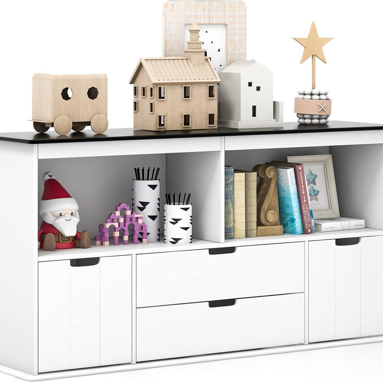 Speelgoedkast – Opbergkast – Kinderkast – Speelgoedopberger – Kinderboekenkast – MDF Hout – 4 Lades Met Wieltjes – 121 x 33 x 62 cm