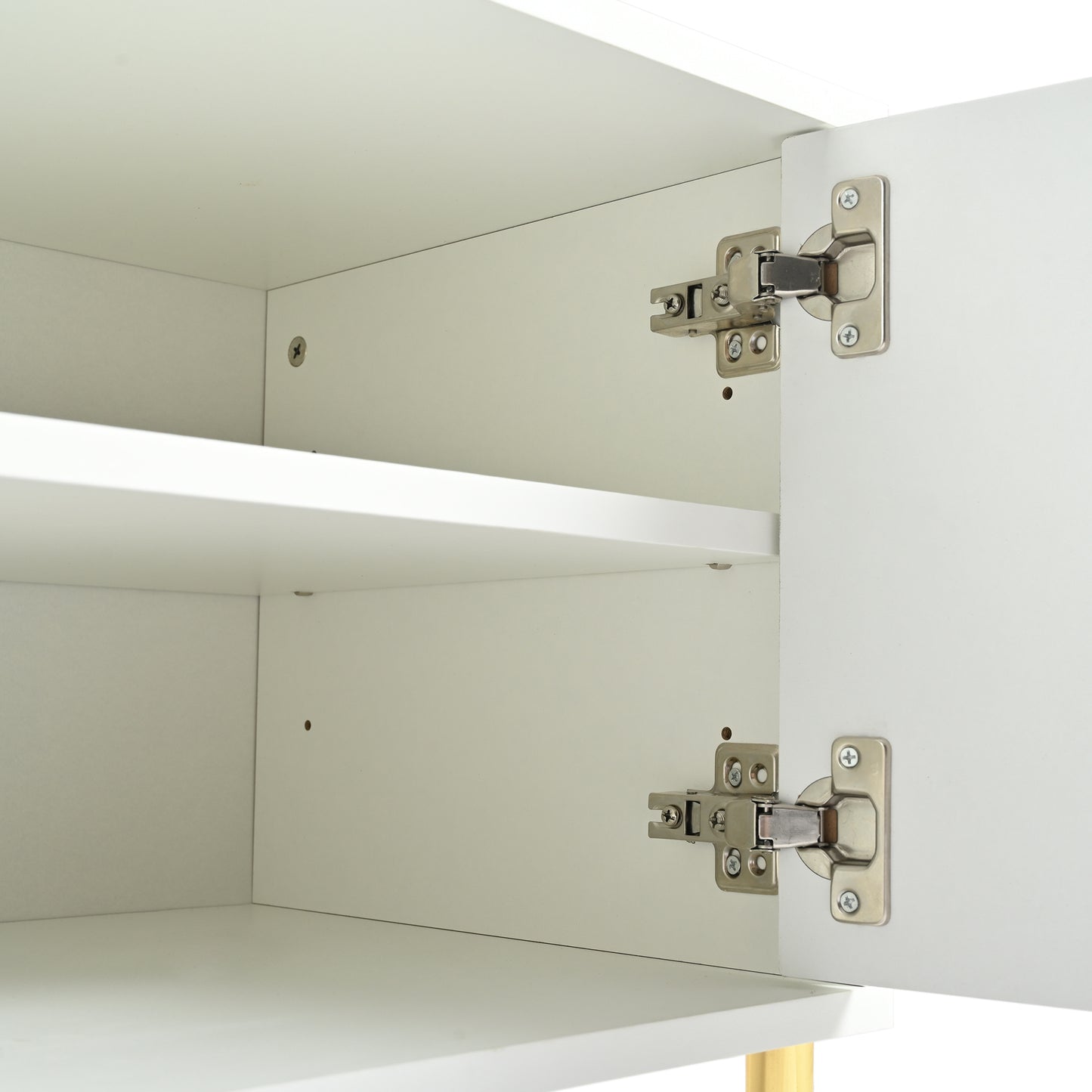 TV Meubel – TV Lowboard – TV Kast – TV Board – Mediameubel – Wit Met Groeven – 4 Deuren Met 8 Opbergvakken – Gouden Metalen Poten – 190x38x48 cm