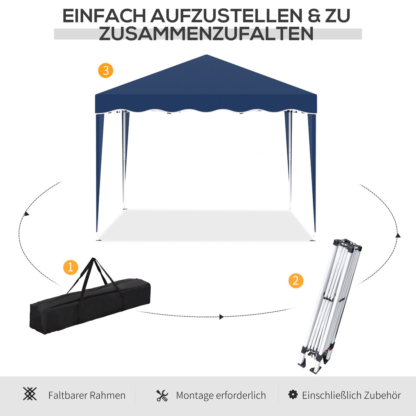 Partytent – Tuinpaviljoen – Feesttent – Vouwtent – Easy-up – 3x3 Meter – UV Bescherming – Verstelbare Hoogte – Stalen Frame – Oxford Stof – Blauw