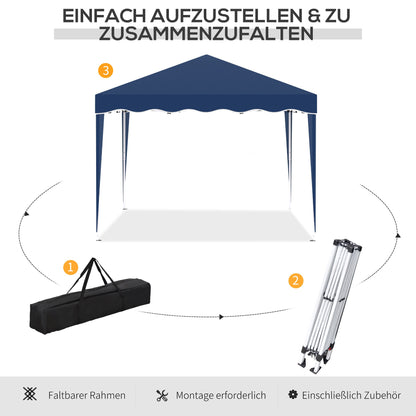 Partytent – Tuinpaviljoen – Feesttent – Vouwtent – Easy-up – 3x3 Meter – UV Bescherming – Verstelbare Hoogte – Stalen Frame – Oxford Stof – Blauw
