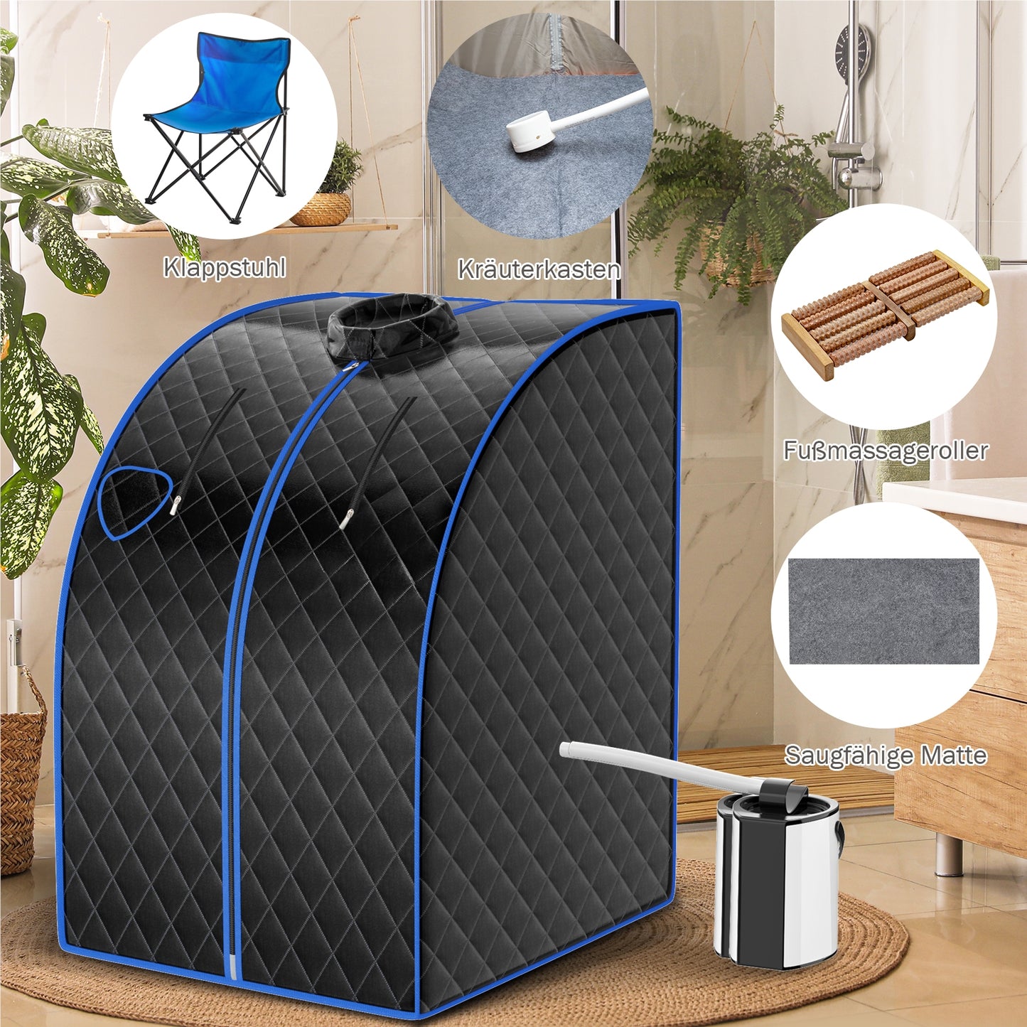Mini Stoomsauna – Stoamcabine – Draagbare Sauna – Persoonlijke Sauna – Stoombad – 3L Waterreservoir – Afstandsbediening Met Timer & Temperatuurregeling – Zwart