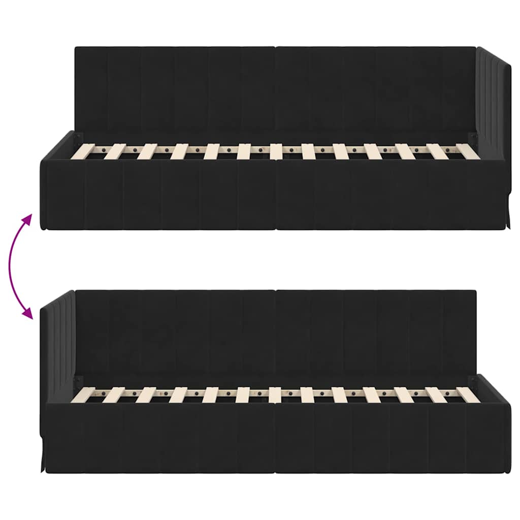 Bedframe – Bedbodem – Eenpersoonsbed – Slaapkamermeubel – Lattenbodem – 90x200 cm – Gefineerd Hout – Velvet Hoofdeinde Donkergroen