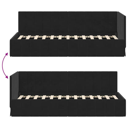 Bedframe – Bedombouw – Bedstel – Slaapkamermeubel – Eenpersoonsbed – Donkergrijs Velvet Hoofdbord – 90x190 cm Engineered Wood Frame