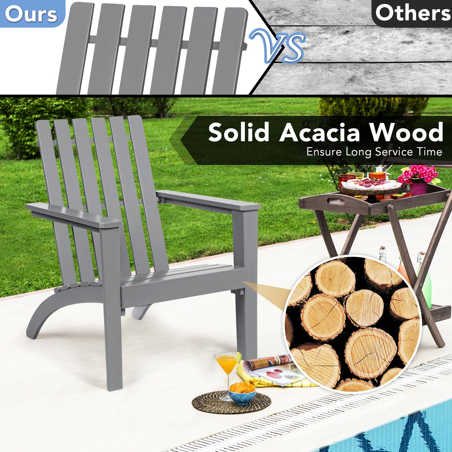Adirondack Stoel – Buitenstoel – Tuinstoel – Terrasstoel – Houten Stoel – Ergonomische Hoge Rugleuning – Duurzaam Acaciahout