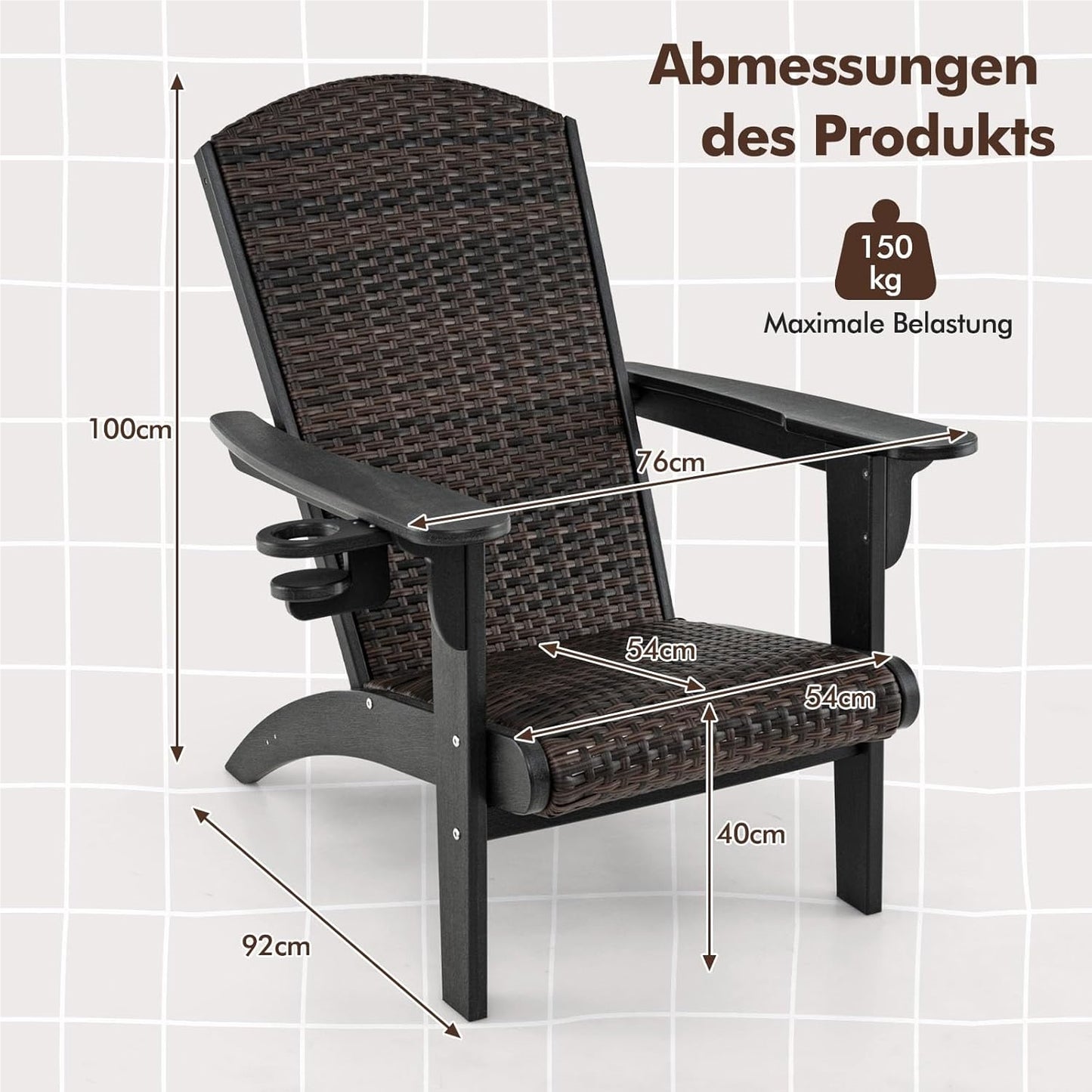 Adirondack Tuinstoel – Tuinstoel – Buitenstoel – Balkonstoel – Loungestoel – HDPE Frame – Comfortabel Gevuld Rattan