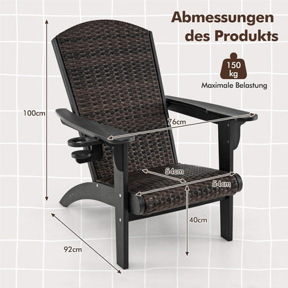 Adirondack Tuinstoel – Tuinstoel – Buitenstoel – Balkonstoel – Loungestoel – HDPE Frame – Comfortabel Gevuld Rattan