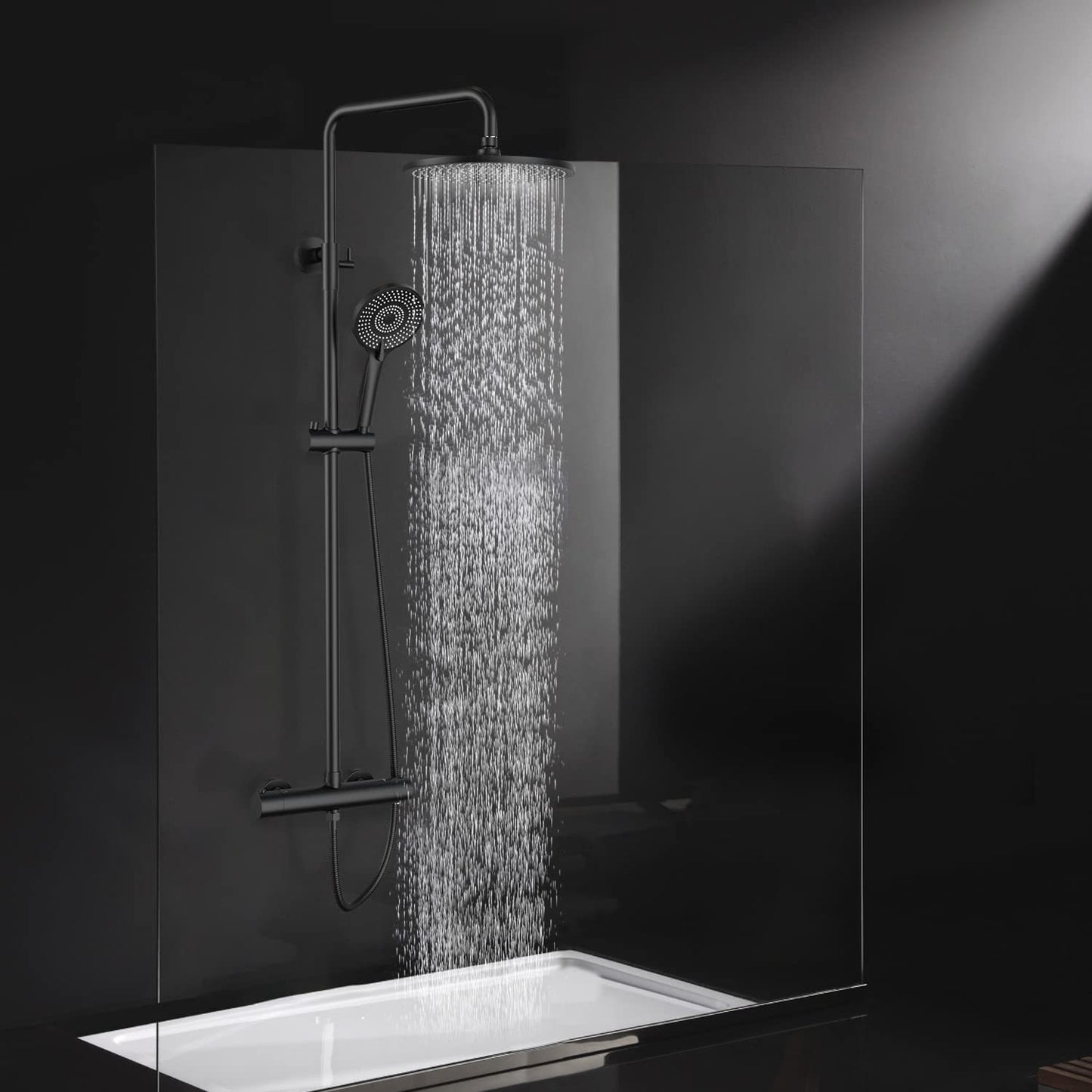 Douchekolom – Douchepaneel – Douchewand – Regendouche – Thermostaatkraan – Verstelbare Hoogte 92-126 cm – 25 cm Ronde Regendouche