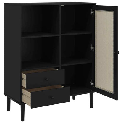 Modern Minimalist Wooden Sideboard - 90x40x112cm (35x16x5.9in) Removable & Durable Hardwood & Artificial Wood Frame with 2 Drawers, Open Shelves & 2 Side Shelves for Living Room, Bedroom, Office, Versatile Storage Solution, C