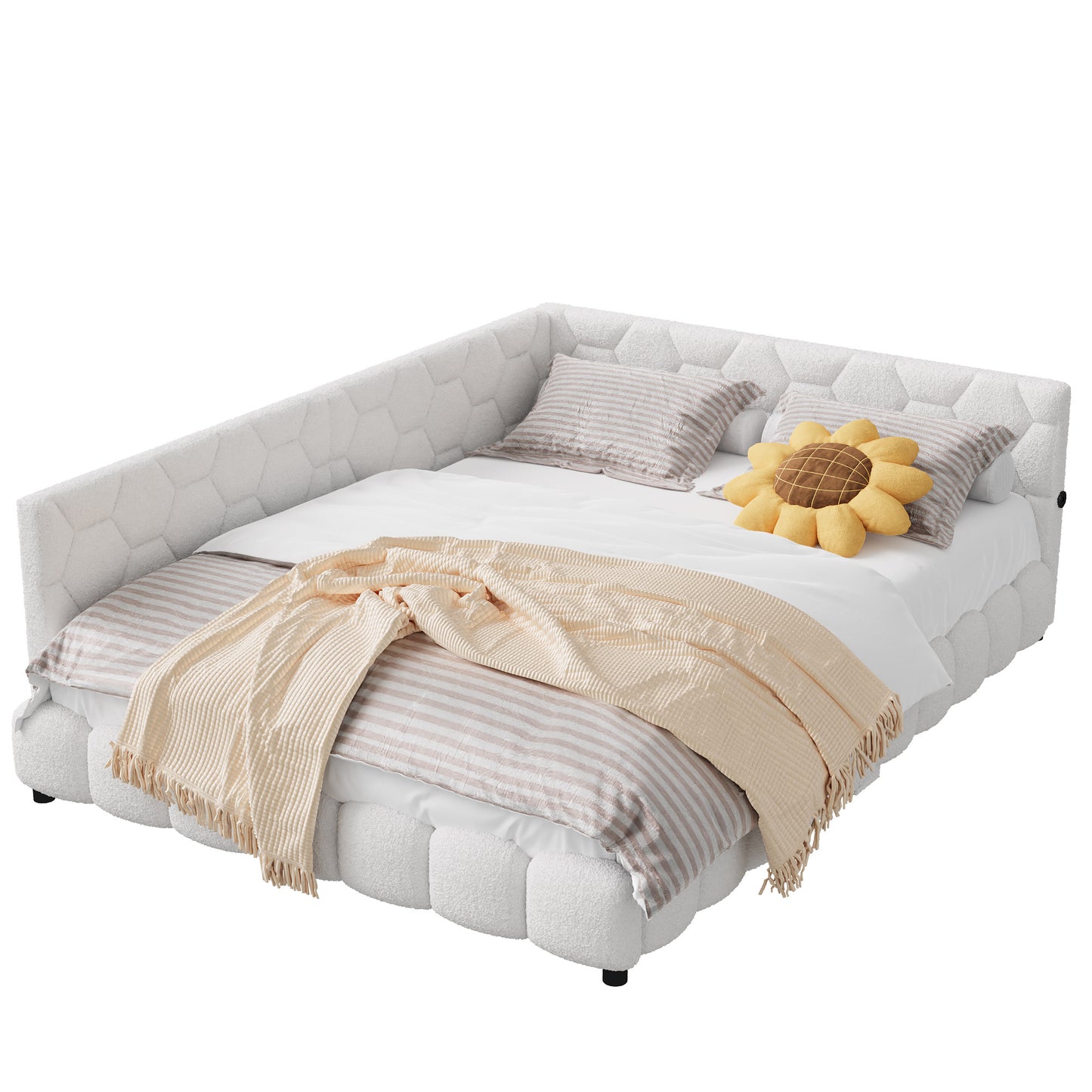 Woolen Sofa Bed – Dagbed – Slaapbank – Bedbank – Logeerbed – 140x200 cm – Wolstof Met Lattenbodem – Wit