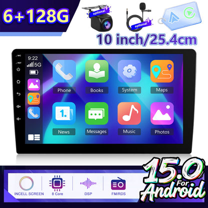 Autorradio – Car Stereo – Multimedia Speler – Navigatiesysteem – Double Din – 10 Inch Touchscreen – Android 15 Systeem – Draadloze CarPlay & Auto Mirror Link – 6GB RAM + 128GB Opslag – 360° Panoramische Digitale Radio