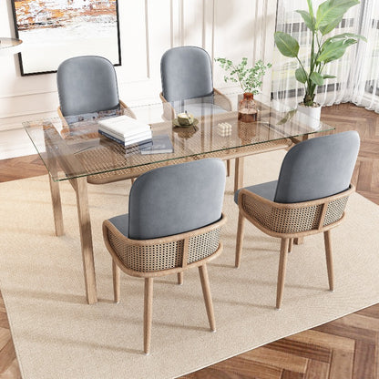 Set Van 4 Moderne Eetkamerstoelen – Rattan Look Stoelen – Dining Chairs – Eettafel Stoelen – Woonkamerstoelen – Metaal Met Houten Look – 90cm Hoogte – Duurzaam Metalen Poten