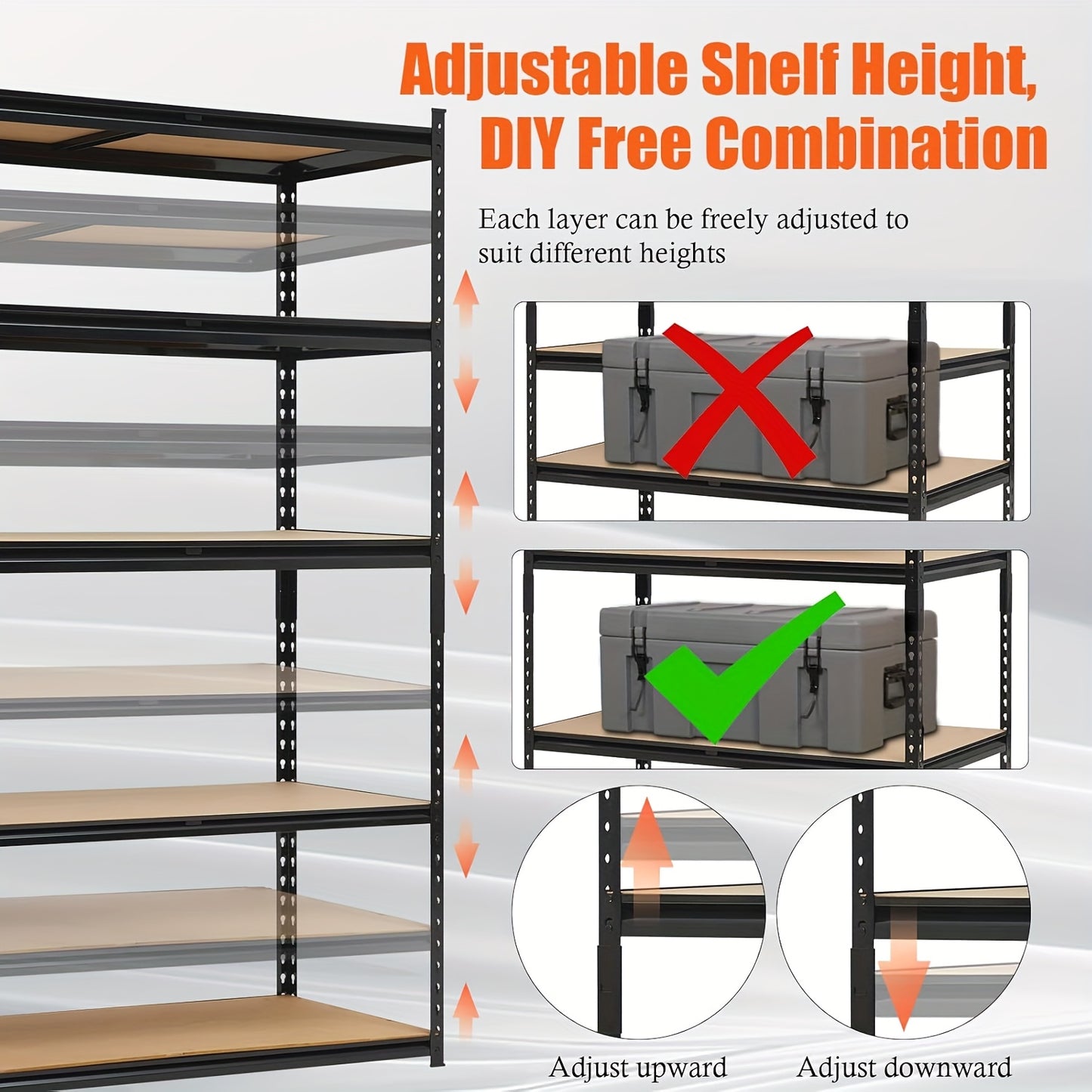 Metalen Opbergrek – Opbergkast – Stellingkast – Opslagrek – Garage Rek – Verstelbare Planken – Draagkracht 907 kg – Zwarte Roestbestendige Coating