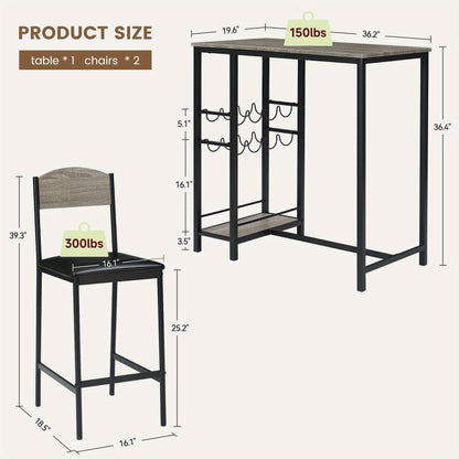 Bartafelset – Bar Set – Barkrukken Set – Statafel Set – Bistro Set – Compact Design – Met Opbergruimte en Wijnrek