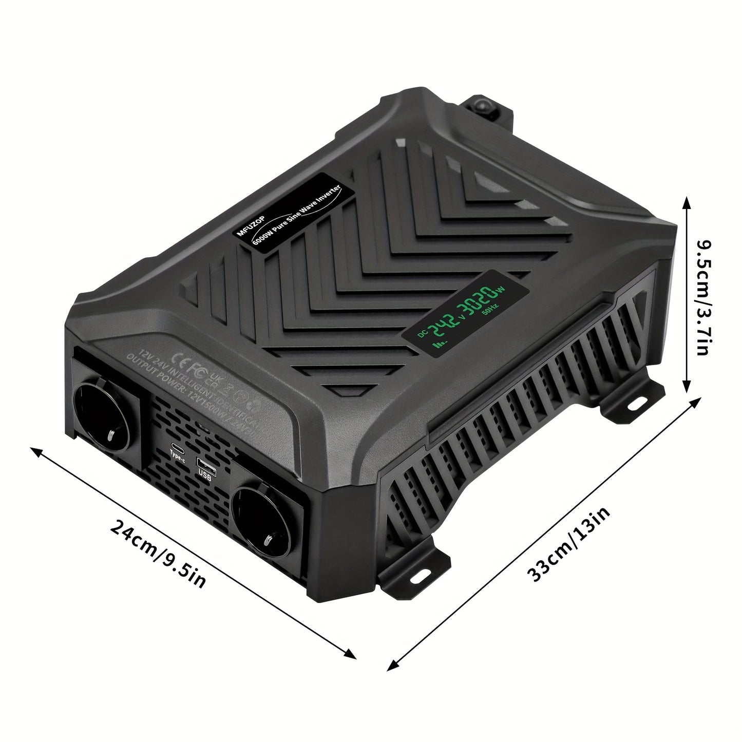 Zuivere Sinusgolf Omvormer – Spanningsomvormer – DC naar AC Converter – Stroomomzetter – Dual Voltage Inverter – 3000W Continu / 6000W Piekvermogen – Automatische 12V/24V Detectie