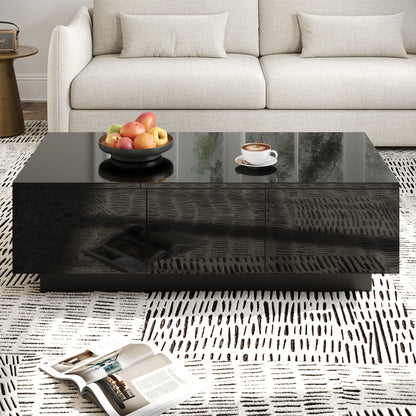 Modern High-Gloss Coffee Table with Sliding Storage & Drawers - Heavy-Duty Metal Frame, Easy-Assembly Rectangular Living Room Table Suitable for Modern & Small Spaces - Contemporary Storage Coffee Table