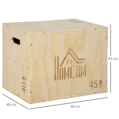 HOMCOM 3 in 1 Plyometric Box Jump Box Muscle Training Fitness & Crossfit Plyobox for Box Training 40/45/60 Cm Wooden - for Fitness Enthusiasts, Crossfit Trainers
