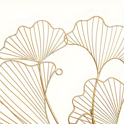 Wanddecoratie Ginkgo Bladeren – Muurkunst – Metalen Wandpaneel – Smeedijzeren Wandsculptuur – Woondecoratie – Handgemaakt – Duurzaam Smeedijzer – 119x57 cm