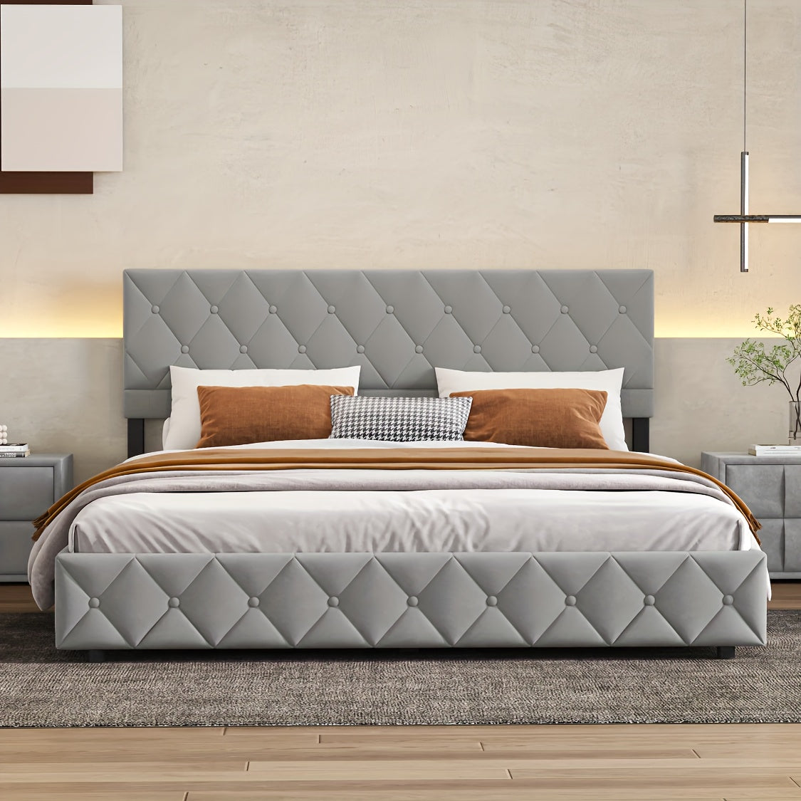 Gestoffeerd Boxspringbed – Opbergbed – Bed Met Opbergruimte – Boxspring Met Lift – Tweepersoonsbed 160x200 cm – Hydraulische Lift – Hoog Model Knopen Hoofdsteun – Houten Lattenbodem