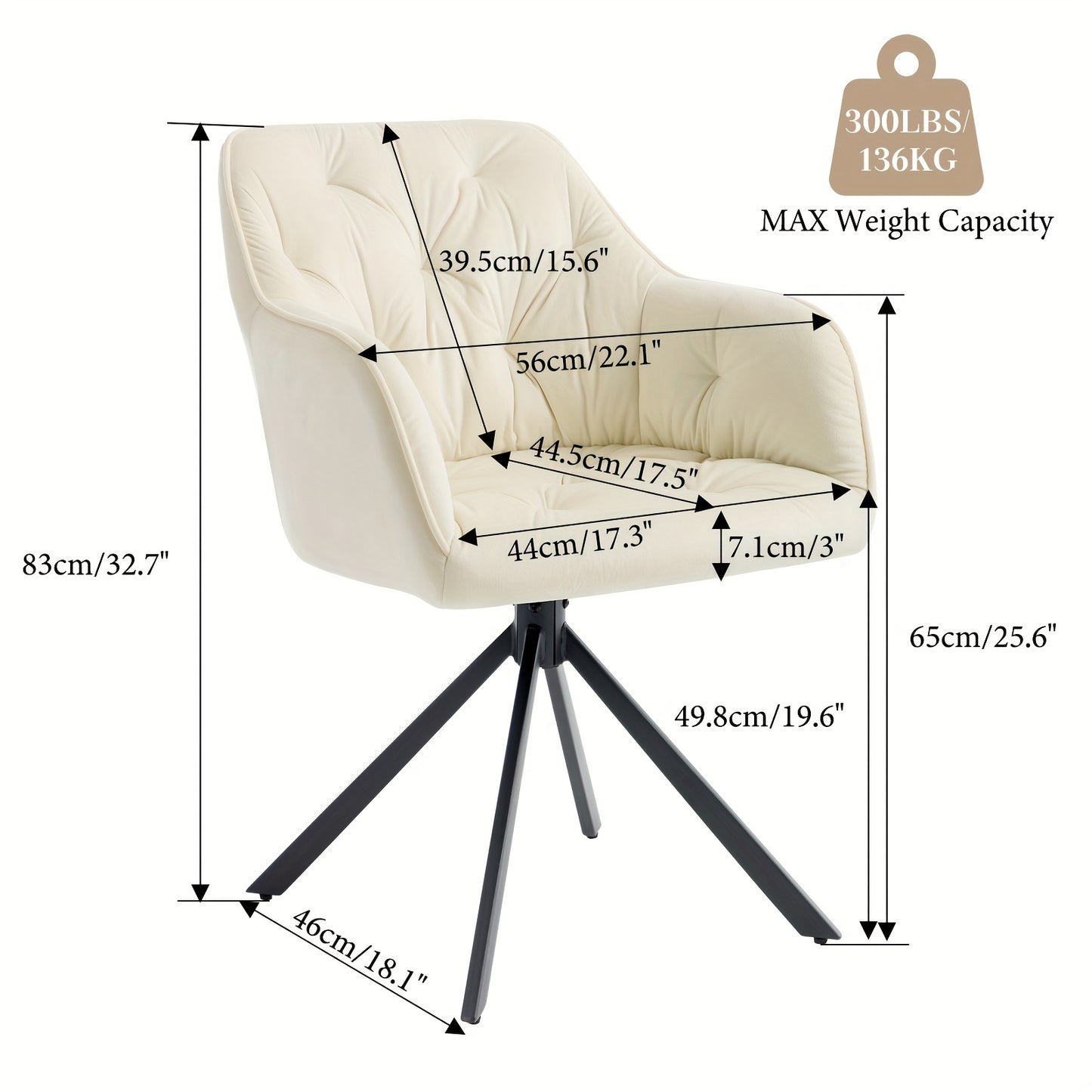 Eetkamerstoelen – Stoelen – Kuipstoelen – Fauteuils – Woonkamerstoelen – Beige Velvet Bekleding – Met Armleuningen en Metaal Kruispoot