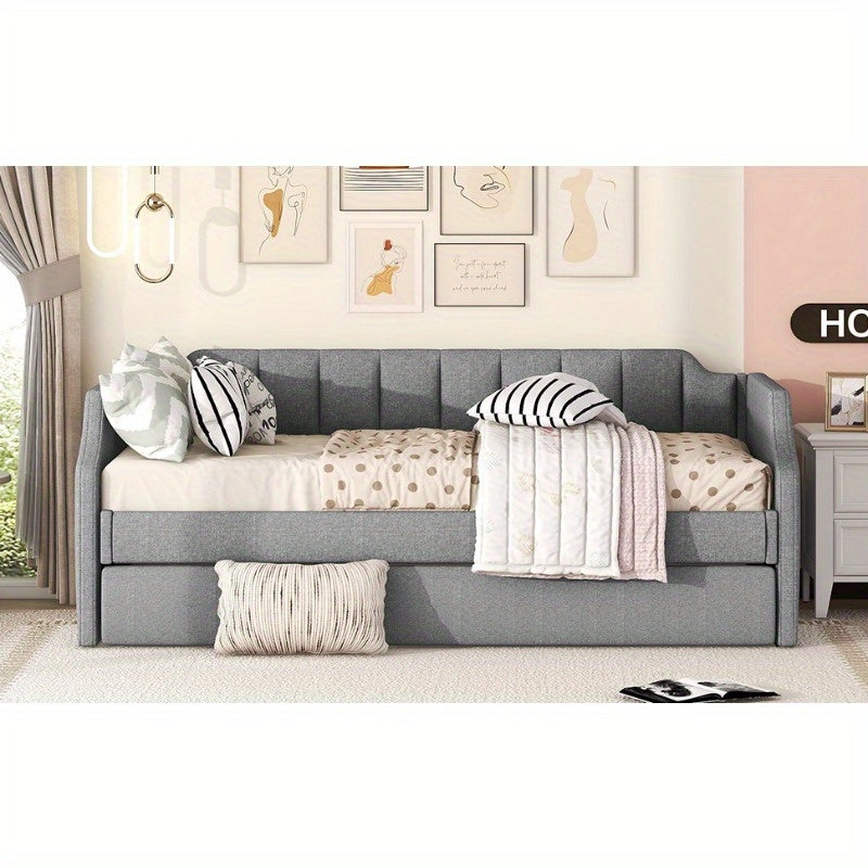 Uitschuifbed – Dagbed – Slaapbank – Eenpersoonsbed – Multifunctioneel Bed – Rollend Frame – Gemakkelijk Montage – Niet-Houten Materiaal – Grijs – Compact Voor Studios