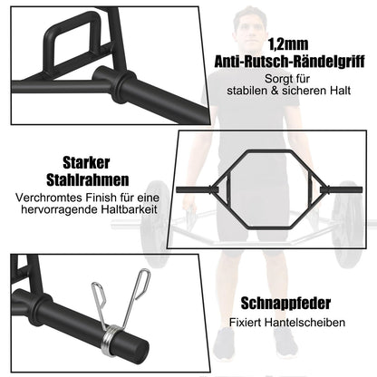 Trap Bar – Hex Bar – Halterstang – Olympische Bar – Shrug Bar – Vouwbare Handgrepen – Massief Staal – 363 Kg Belastbaar