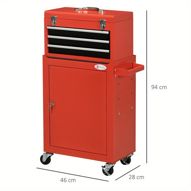 Gereedschapskoffer – Gereedschapstas – Toolbox – Opbergkist – Werkbank – Stalen Constructie – Verrijdbaar Met 4 Wielen – Rood