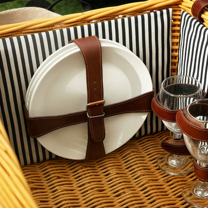 Vlechtwerk Picknickmand – Picknickmand Set – Picknicktas – Picknickkoffer – Picknickbak – Voor 4 Personen – Lichtgewicht Natuurlijke Materialen – Inclusief Picknickdeken & Flesopener