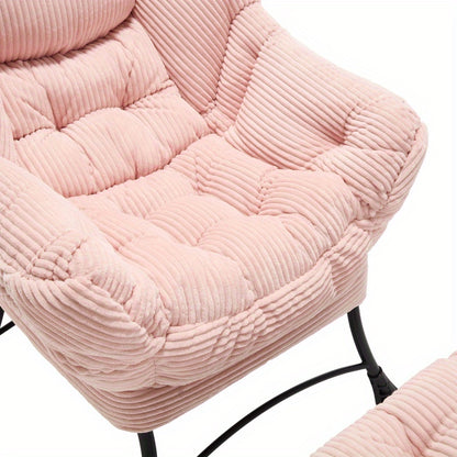 Lounge stoel – Fauteuil – Loungestoel – Relaxstoel – Zithoek stoel – Met armleuningen – Zijvak – Inclusief voetenbank – Modern design – Roze bekleding