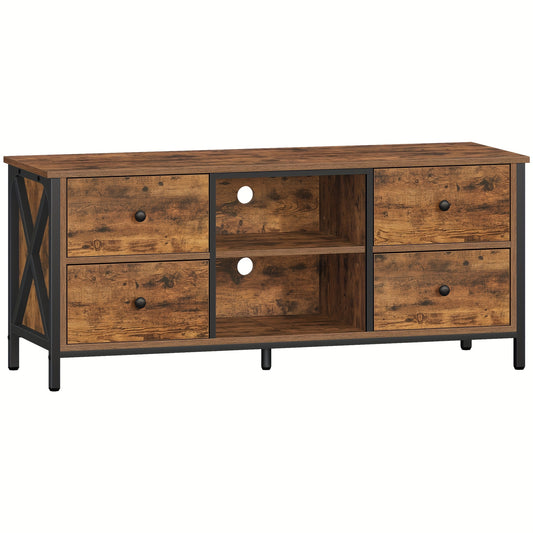 Tv-meubel – TV-kast – TV-meubelset – TV-standaard – Entertainmentmeubel – Retro bruin en zwart – 4 Laden – Geschikt voor TV tot 55 inch