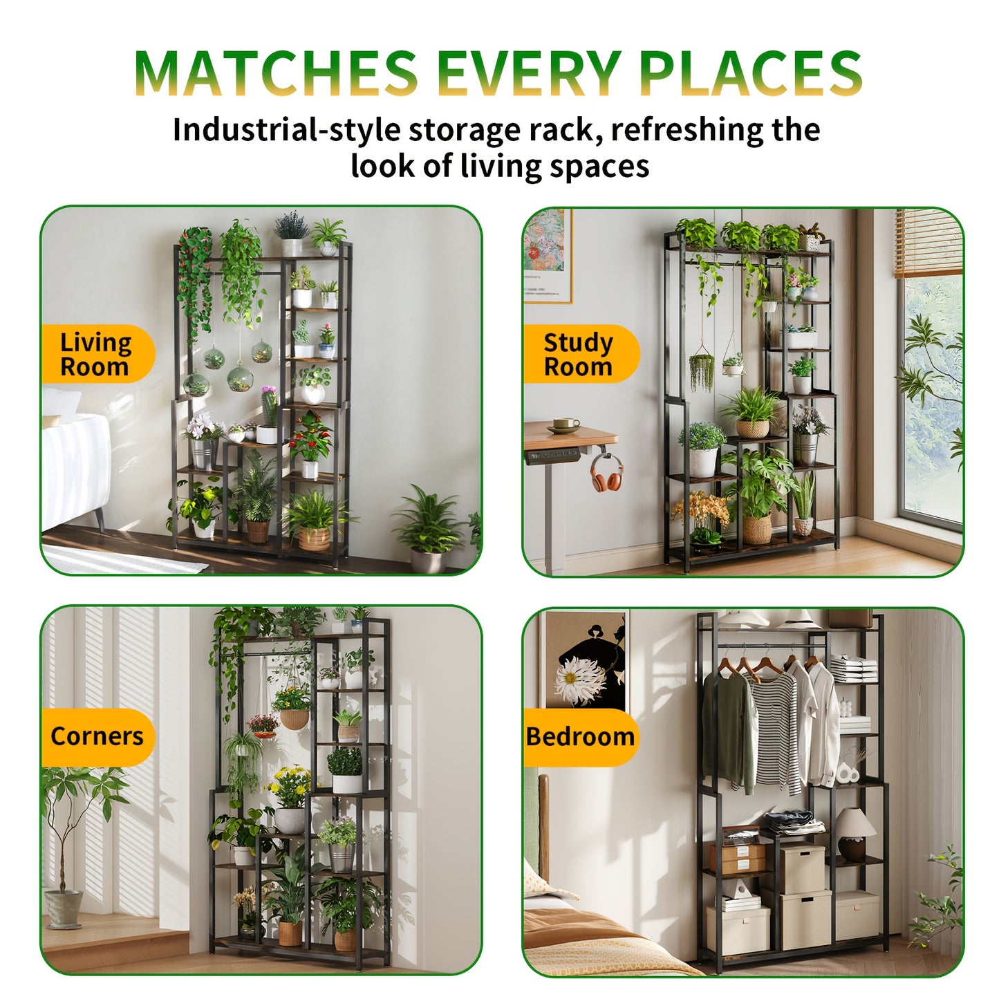 7-laags Plantenrek – Plantenstandaard – Bloemenrek – Plantentoren – Plantenladder – Zwart – Hout – Ruimtebesparend 180cm – Stevige Irreguliere Vorm
