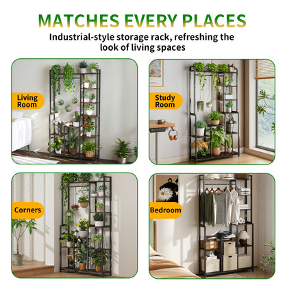 7-laags Plantenrek – Plantenstandaard – Bloemenrek – Plantentoren – Plantenladder – Zwart – Hout – Ruimtebesparend 180cm – Stevige Irreguliere Vorm