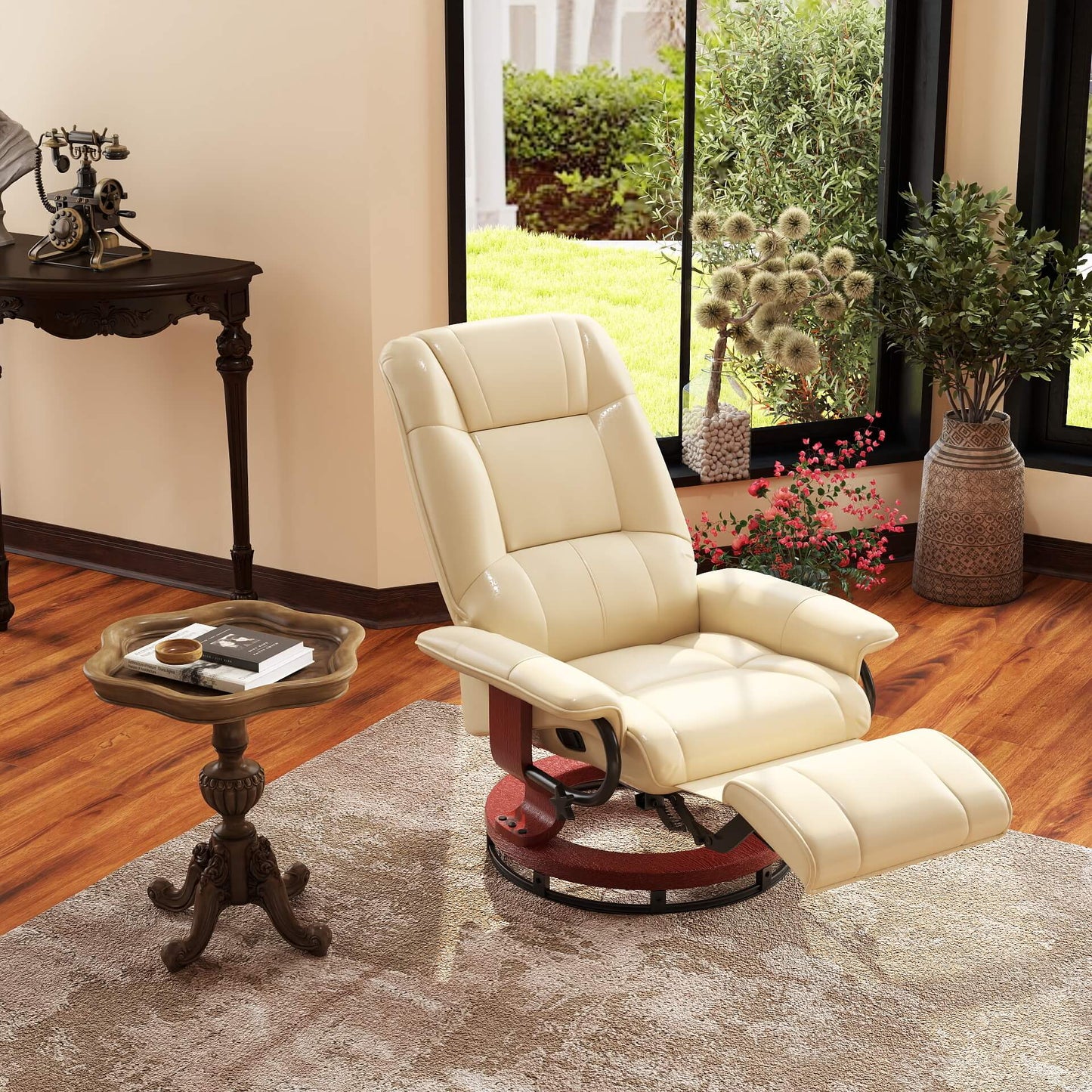 Relaxfauteuil – Relaxstoel – Luie Stoel – Verstelbare Zetel – Lounge Fauteuil – Crème – Verstelbare Rugleuning – Hoogwaardig Kunstleer