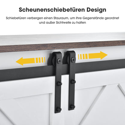 TV-meubel – Tv-meubelkast – Lowboard – Tv-dressoir – Landelijke Tv-meubel – Wit – Schuifdeuren – Verstelbare Planken – 150x40x60 cm – Houten Look