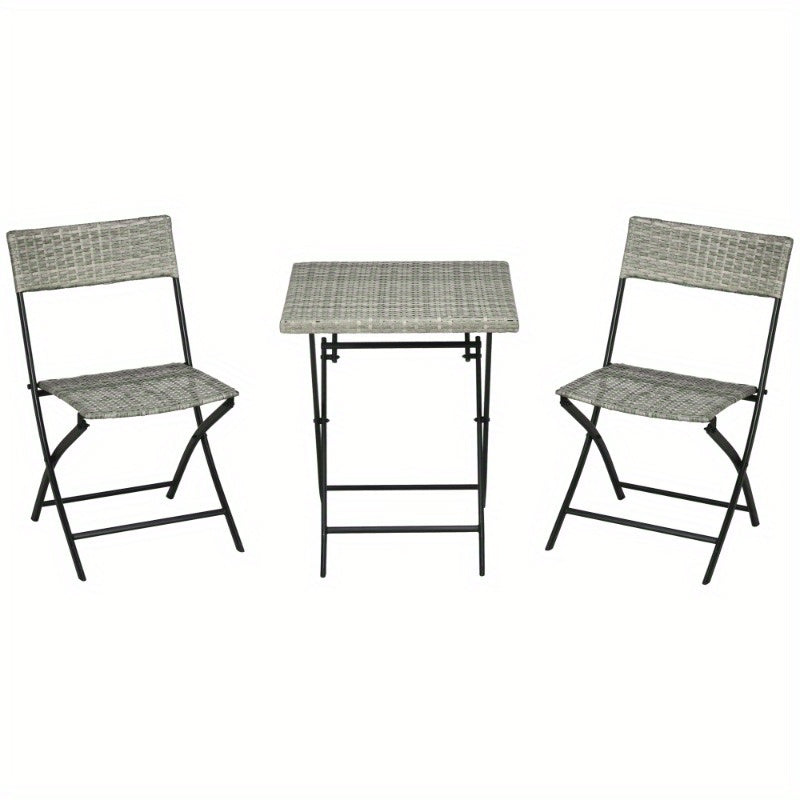 Rattan Bistro Set – Balkonset – Tuinmeubel Set – Outdoor Stoelen – Tuintafel – Lichtgrijs Metalen Frame – Duurzaam & Ruimtebesparend
